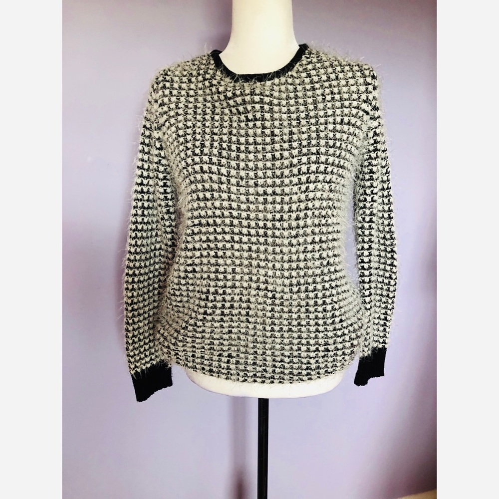 westport  black & white fuzzy sweater
